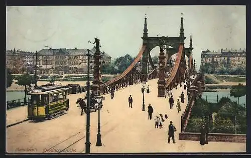 AK Mannheim, Strassenbahn auf der Friedrichsbrücke