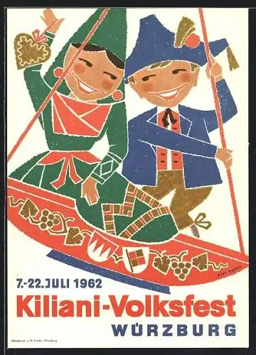 AK Würzburg, Kiliani - Volksfest 1964, Schaukelnde Kinder
