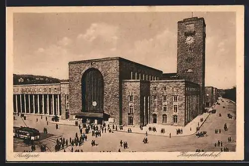 AK Stuttgart, Strassenbahn vor dem Hauptbahnhof