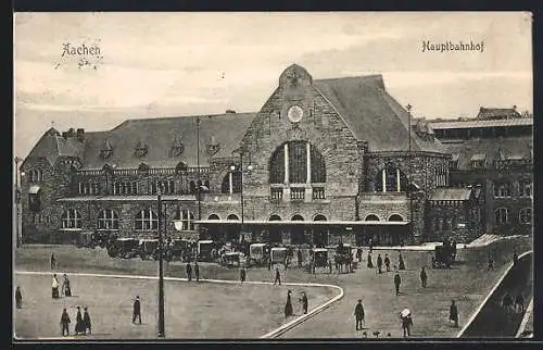 AK Aachen, Kutschen vor dem Hauptbahnhof