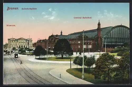 AK Bremen, Central-Bahnhof und Museum