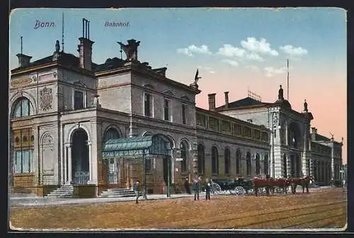 AK Bonn, Bahnhof mit Pferdedroschken