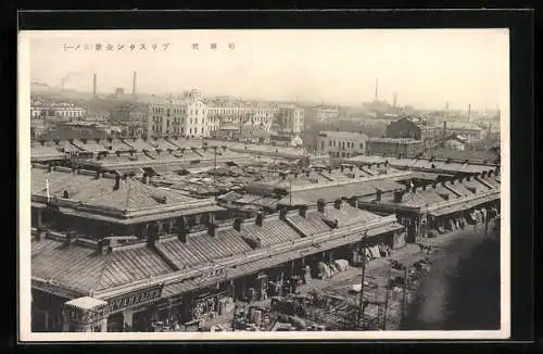 AK Harbin, Strasse mit Geschäften aus der Vogelschau