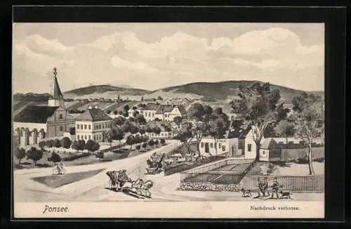 AK Zwentendorf an der Donau, Maria Ponsee, Gasthaus und Strassenpartie mit Kutschen