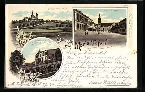 Lithographie Maria Taferl, Veranda-Gasthaus zur Rose