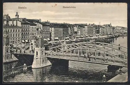 AK Stettin, Hansabrücke gegen Innenstadt