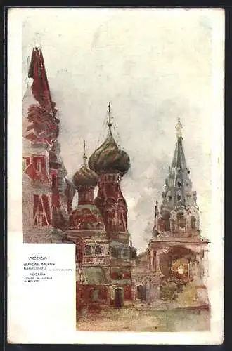 Künstler-AK Moskau, Vassily Glajenoy Kirche, Rotes Kreuz Russland