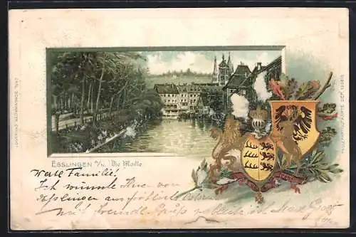 Passepartout-Lithographie Esslingen / Neckar, Maille, Wappen