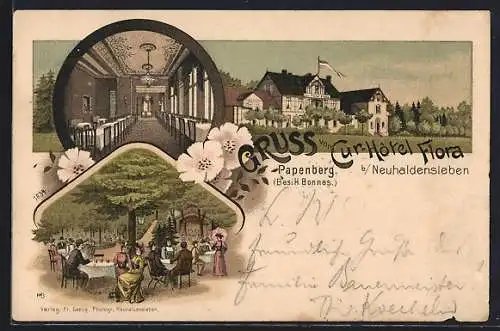 Lithographie Neuhaldensleben, Cur-Hotel Flora