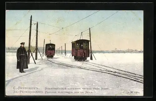 AK St.-Pétersbourg, Strassenbahn, Passage Électrique sur la Neva
