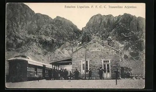AK Uspallata, Bahnhof, Estacion, FFCC Trasandino Arjentino