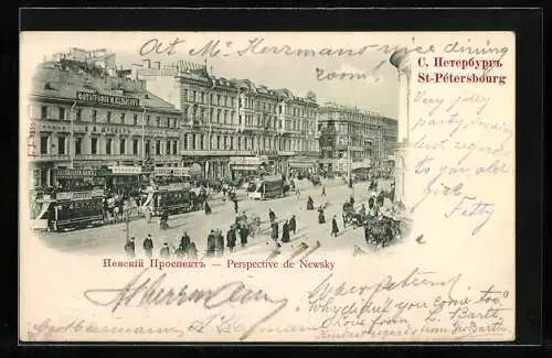 AK St-Pétersbourg, Pferdebahn, Perspective de Newsky
