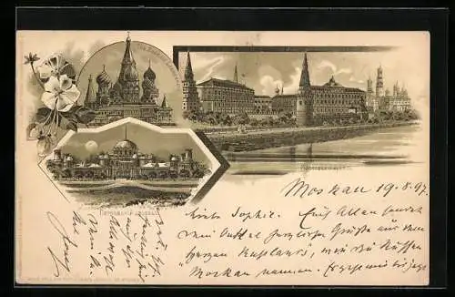 Lithographie Moskau, Neujungfrauenkloster, Roter Platz, Totalansicht