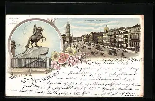 Lithographie St. Petersburg, Strassenpartie am Nevsky - Prospekt