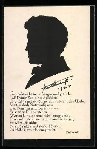 AK Dichter Karl Knauft mit original Autograph, Schattenriss und Gedicht