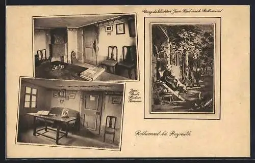 AK Rollwenzel bei Bayreuth, Gang des Dichtes Jean Paul nach Rollwenzel, Jean Paul`s Studier-Zimmer