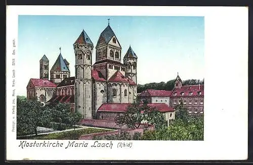 AK Maria Laach, Klosterkirche mit leuchtenden Fenstern