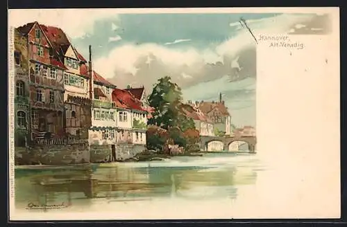 Künstler-AK Hannover, Alt-Venedig, Blick zur Brücke