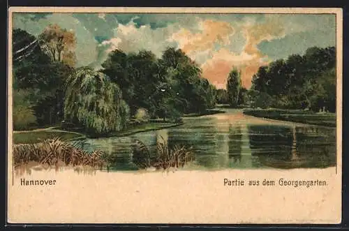 Lithographie Hannover, Partie aus dem Georgengarten