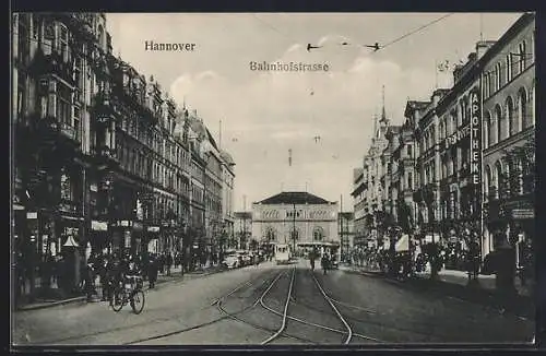 AK Hannover, Bahnhofstrasse mit Strassenbahn