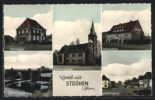 AK Ströhen i. Hann., Kirche, Sparkasse, Schule