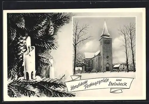 AK Steinbeck / Ibbenbüren, Kirche im Winter, Weihnachtskarte