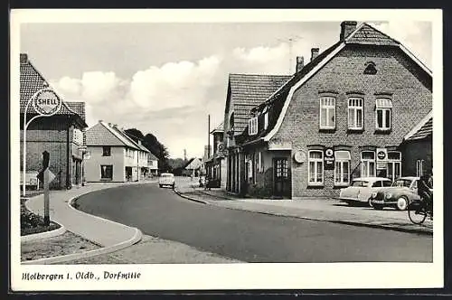 AK Molbergen i. Oldb., Dorfmitte, Strassenpartie, Shell-Station