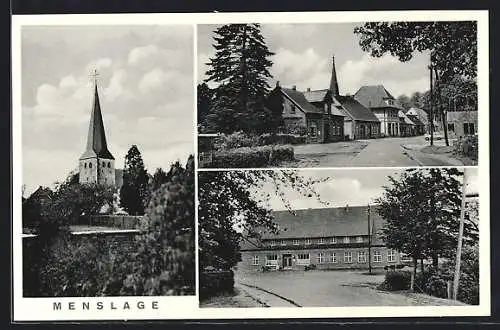 AK Menslage, Kirche, Strassenpartie, Gebäudeansicht