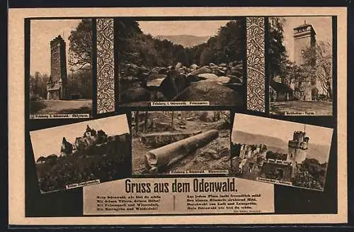 AK Lautertal / Odenwald, Felsberg mit Ohlyturm, Felsenmeer & Ruine Frankenstein
