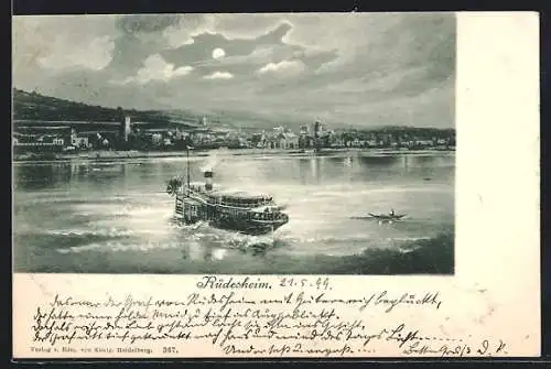 AK Rüdesheim / Rhein, Panorama mit Dampfer