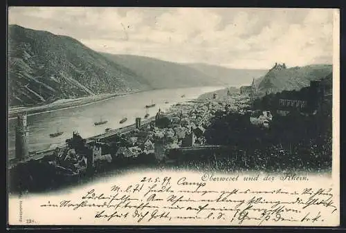 AK Oberwesel, Gesamtansicht mit Rheinblick