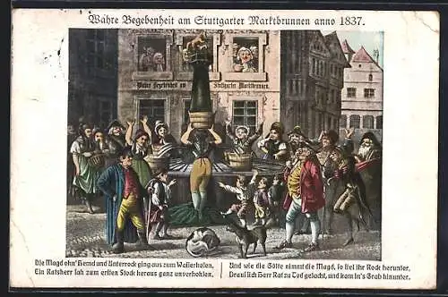 AK Stuttgart, die Magd mit dem verlorenen Rock am Marktbrunnen