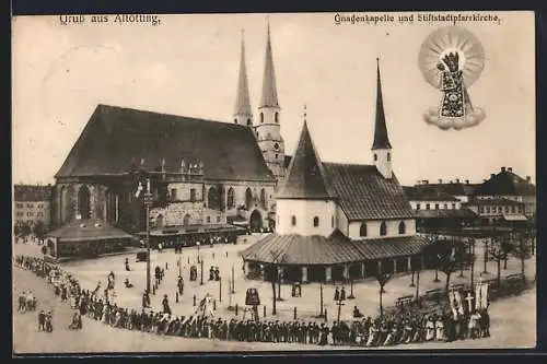 AK Altötting, Gnadenkapelle und Stifts-Stadtpfarrkirche