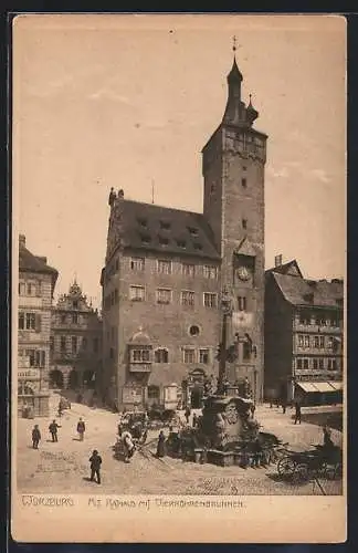 AK Würzburg, Rathaus mit Vierröhrenbrunnen