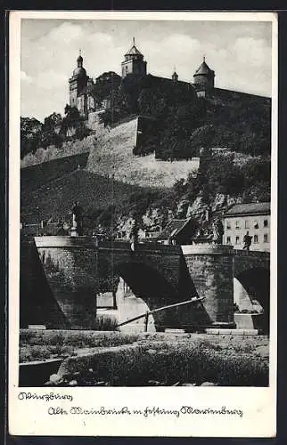 AK Würzburg, Mainbrücke mit Festung Marienberg
