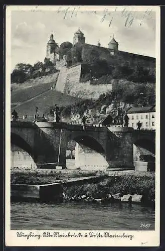 AK Würzburg, Festung Marienberg und alte Mainbrücke