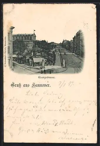AK Hannover, Georgstrasse, Cafe Kröpcke und Kröpcke-Uhr
