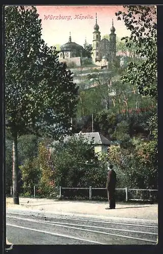 AK Würzburg, Blick von einer Strasse zum Käpelle
