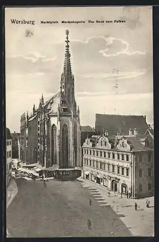 AK Würzburg, Marktplatz mit Marienkapelle und Haus zum Falken