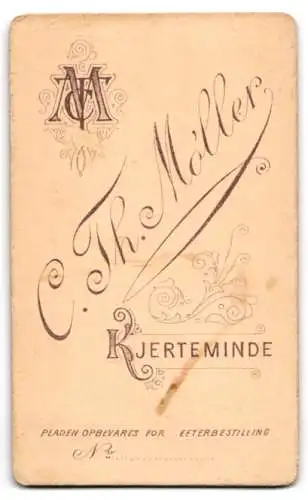 Fotografie C. Th. Móller, Kjerteminde, Elegante Dame in tailliertem Kleid hinter Geländer stehend