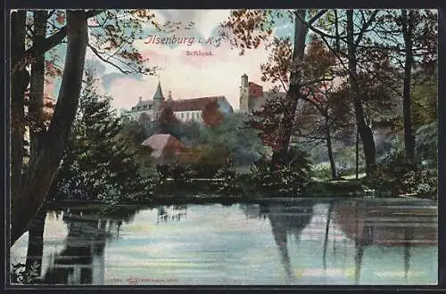 AK Ilsenburg /Harz, Blick über den See zum Schloss