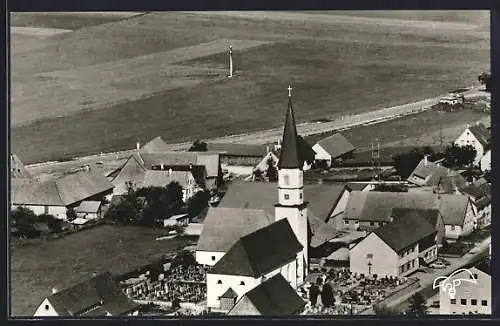 AK Waldhausen / Aalen, Teilansicht mit Kirche aus der Vogelschau