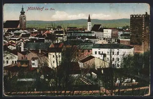 AK Mühldorf am Inn, Totalansicht über die Dächer