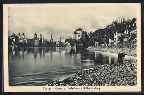 AK Passau, Ober- u. Niederhaus mit Ilzmündung