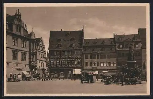 AK Coburg, Markt mit Denkmal und Händlern