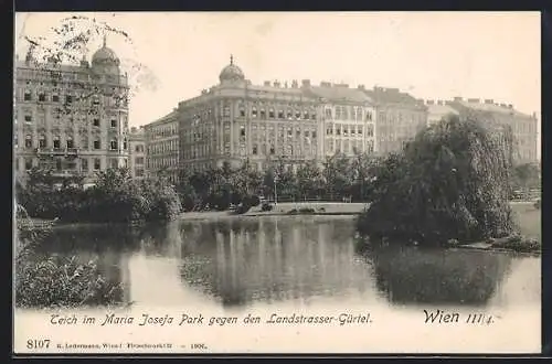 AK Wien, Teich im Maria Josefa Park gegen Landstrasser Gürtel