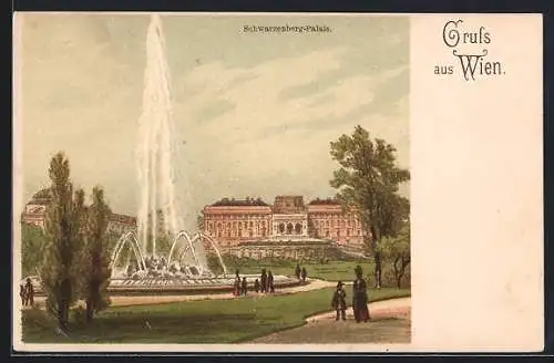 Lithographie Wien, Schwarzenberg-Palais mit Springbrunnen