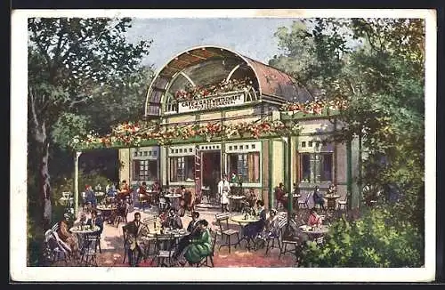 Künstler-AK Wien, Cafe-Gasthaus Schweizergarten Franz Brandl