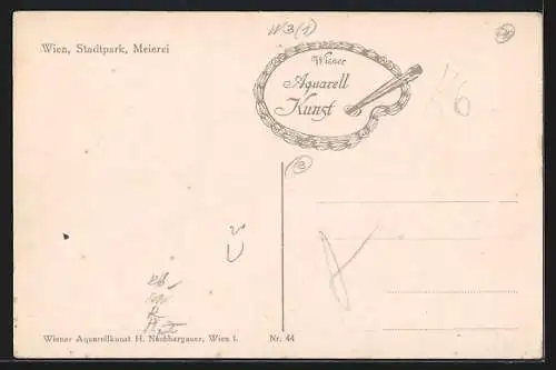 Künstler-AK Wien, Stadtpark, Gaststätte Meierei und Promenade aus der Vogelschau