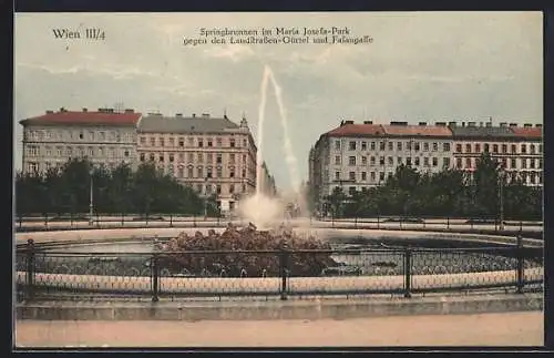 AK Wien, Springbrunnen im Maria Josefa-Park gegen den Landstrassen-Gürtel und Fasangasse